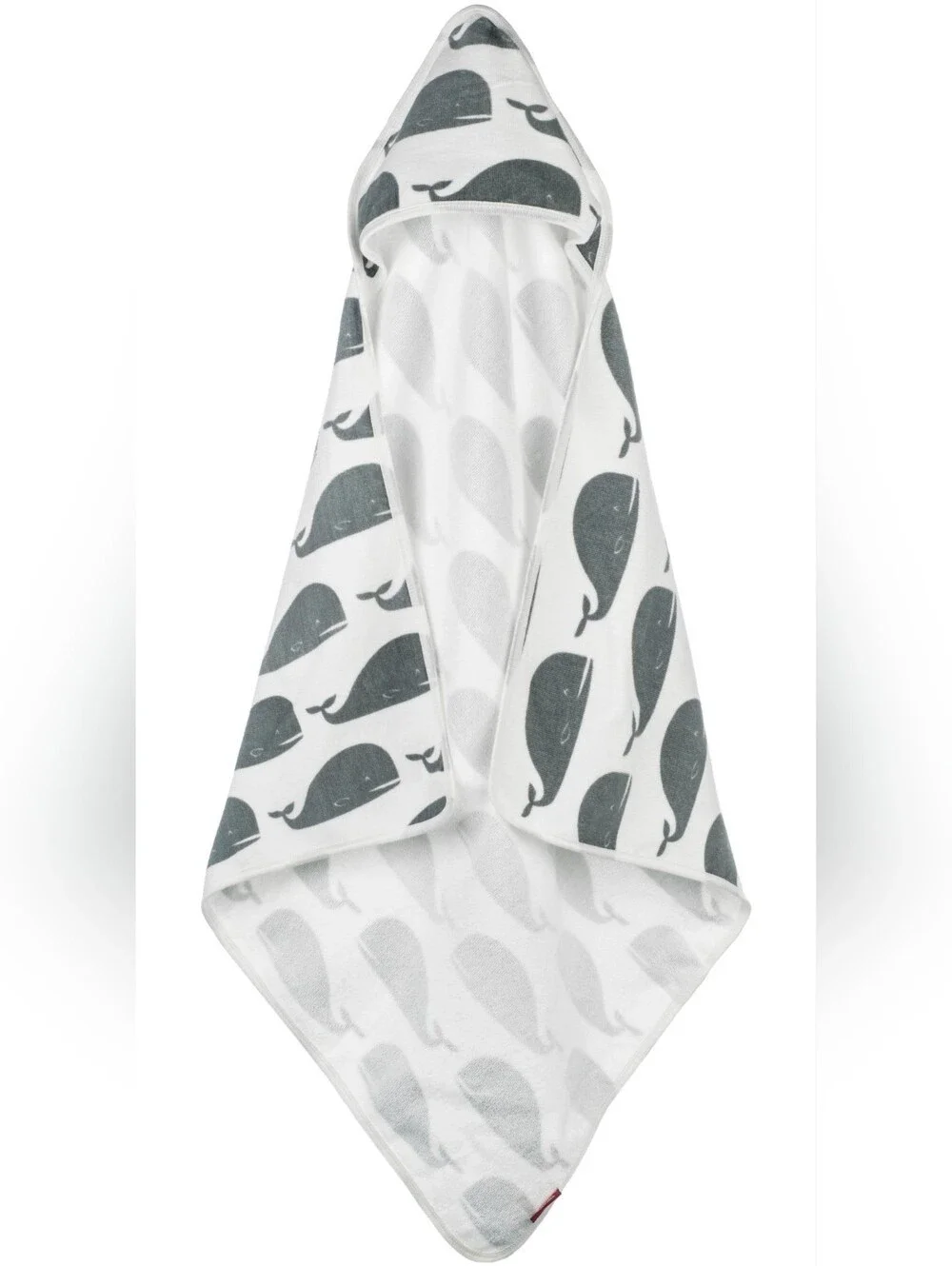 Milkbarn Organic Cotton Hooded Baby Towel with Gray Whale Pattern (30